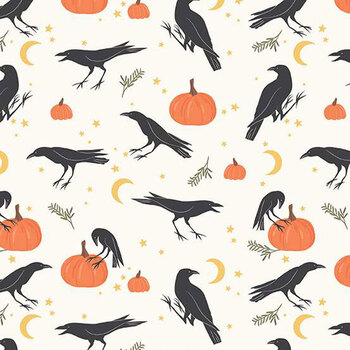 Sophisticated Halloween C14621-Vintage Crows Cream by My Mind's Eye for Riley Blake Designs