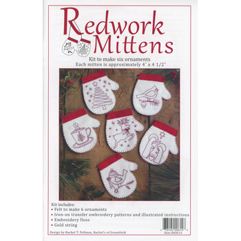 Redwork Mittens Ornament Kit - Makes 6