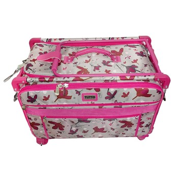 Tutto 2XL Sewing Machine Bag On Wheels - Rose Gray & Pink w/ Daisies