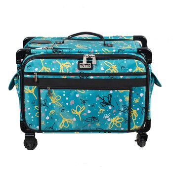 Tutto Large Sewing Machine Bag On Wheels - Aqua With Daisies