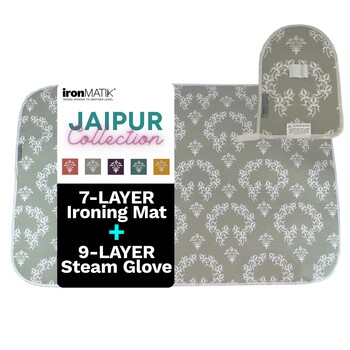 Jaipur Collection Premium Ironing Mat & Steam Glove Bundle Green