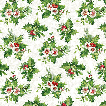 Yuletide Traditions DP26109-10 White Holly by Deborah Edwards for Northcott Fabrics