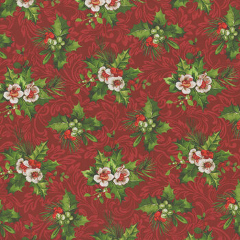 Yuletide Traditions DP26109-24 Red Holly by Deborah Edwards for Northcott Fabrics