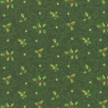 Yuletide Traditions DP26111-76 Green Holly by Deborah Edwards for Northcott Fabrics