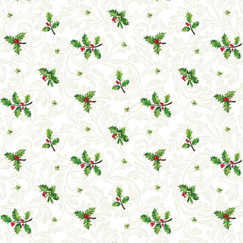 Yuletide Traditions DP26111-10 White Holly by Deborah Edwards for Northcott Fabrics