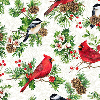 Yuletide Traditions DP26107-10 Cardinal Holly by Deborah Edwards for Northcott Fabrics