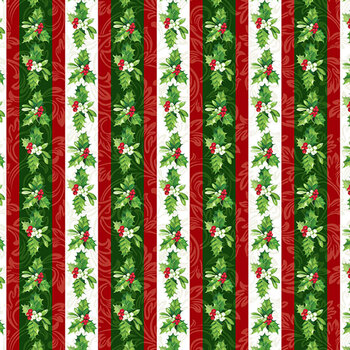 Yuletide Traditions DP26108-10 Holly Stripes by Deborah Edwards for Northcott Fabrics