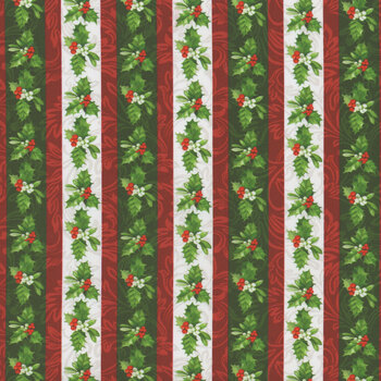 Yuletide Traditions DP26108-10 Holly Stripes by Deborah Edwards for Northcott Fabrics