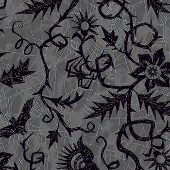 Nevermore A-1076-C Vine Spiderweb Gray from Andover Fabrics