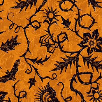 Nevermore A-1076-O Vine Spiderweb Orange from Andover Fabrics