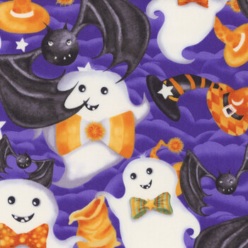 Boo Whoo (Glow) 1241G-59 Ghosts and Bats by Gail Green for Henry Glass Fabrics