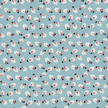 Winter in Snowtown 1221-11 Light Blue Tiny Tossed Snowman by Stacy West for Henry Glass Fabrics