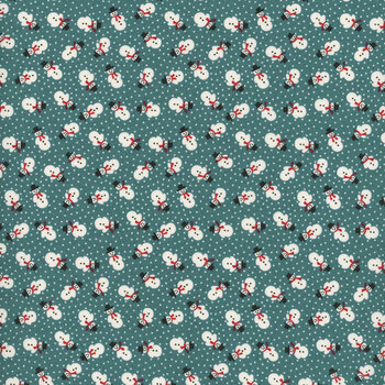 Winter in Snowtown 1221-77 Teal Tiny Tossed Snowman by Stacy West for Henry Glass Fabrics