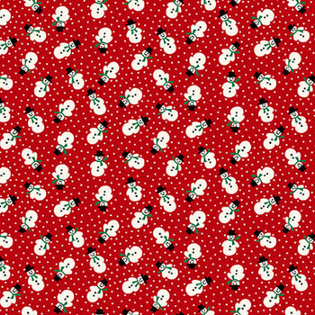 Winter in Snowtown 1221-88 Red Tiny Tossed Snowman by Stacy West for Henry Glass Fabrics