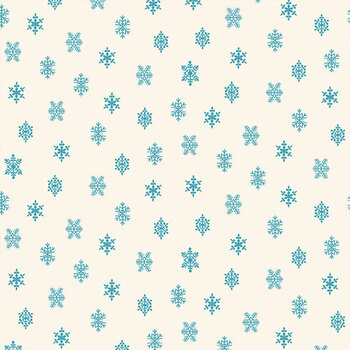Winter in Snowtown 1223-01 Cream/Light Blue Snowflakes by Stacy West for Henry Glass Fabrics