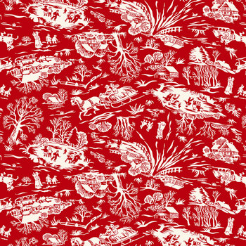 Winter in Snowtown 1226-88 Red Winter Scene Toile by Stacy West for Henry Glass Fabrics