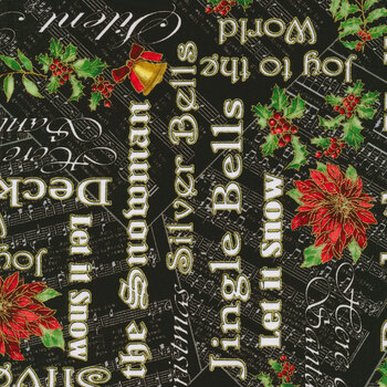 Christmas Musical 14029M-12 Joyous Words Black by Kanvas Studio for Benartex