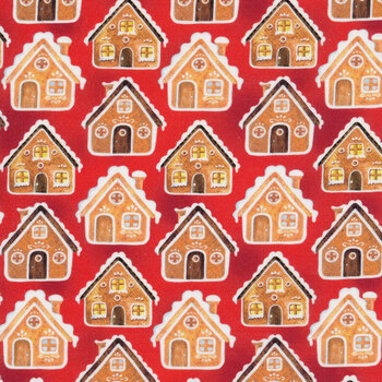Sugar & Spice 14569-10 Gingerbread Houses Red by Nicole Decamp for Benartex