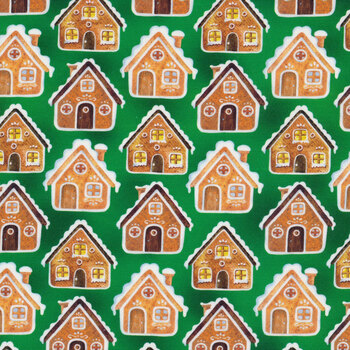 Sugar & Spice 14569-44 Gingerbread Houses Green by Nicole Decamp for Benartex