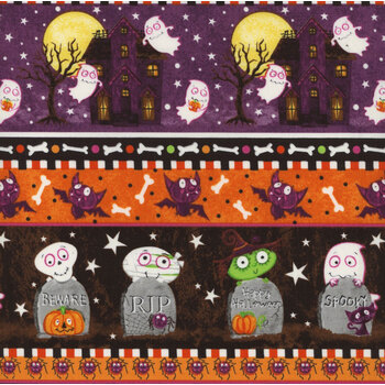 Graveyard Ghouls 7792G-59 Border Stripe by Victoria Hutto for Studio E Fabrics