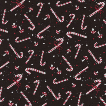 Our Gnome to Yours 56084-913 Candy Canes & Mushrooms Black by Lorilynn Simms for Wilmington Prints