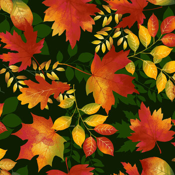 Seeds of Gratitude 7700-68 Forest Leaves by Art Loft for Studio E Fabrics
