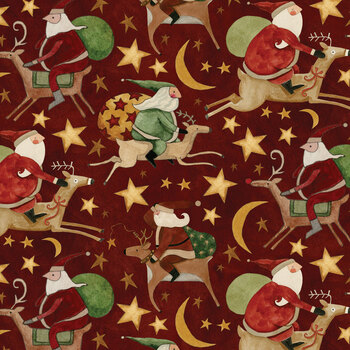 Up on the Housetop C14732 Santa Rides Cranberry by Teresa Kogurt for Riley Blake Designs