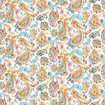 Pumpkin Please 3WI22208-WHT Picturesque Paisley by Courtney Morgenstern for 3 Wishes Fabrics