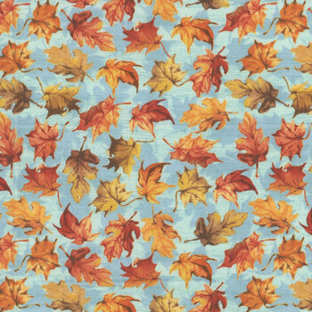 Pumpkin Please 3WI22211-BLU Autumn Leaves by Courtney Morgenstern for 3 Wishes Fabrics