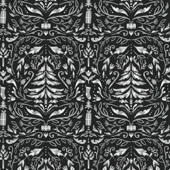 Christmas in the Country 22284 Black Christmas Damask by Elaine Kay for 3 Wishes Fabrics