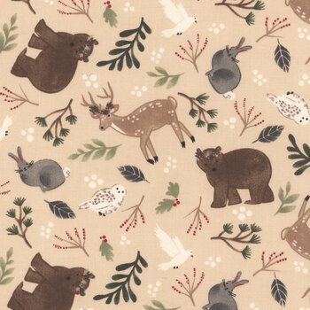 Christmas in the Country 22287 Beige Country Critters by Elaine Kay for 3 Wishes Fabrics