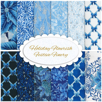 Holiday Flourish - Festive Finery  12 FQ Set in Blue by Robert Kaufman Fabrics
