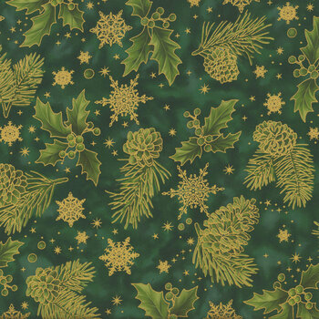 Stof Christmas - Star-Glitter 4591-002 Green/Gold Holly by Stof Fabrics