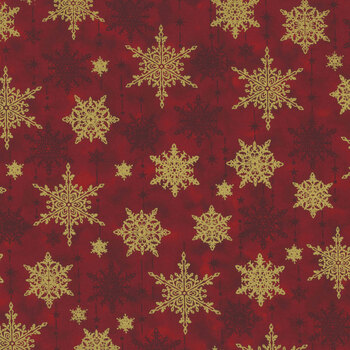 Stof Christmas - Star-Glitter 4591-007 Red/Gold Snowflakes by Stof Fabrics