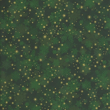 Stof Christmas - Star-Glitter 4591-014 Green/Gold Stars and Snowflakes by Stof Fabrics