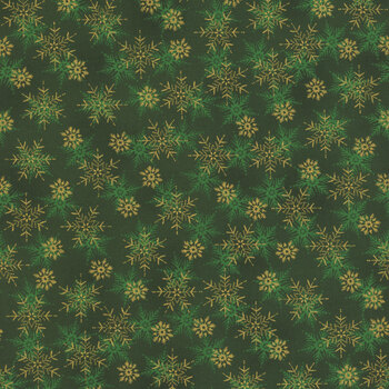 Stof Christmas - We Love Christmas 4591-806 Green/Gold Small Snowflake by Stof Fabrics