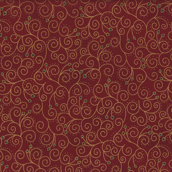 Stof Christmas - We Love Christmas 4591-411 Red/Gold Spiral Hearts by Stof Fabrics