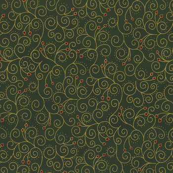 Stof Christmas - We Love Christmas 4591-808 Green/Gold Spiral Hearts by Stof Fabrics