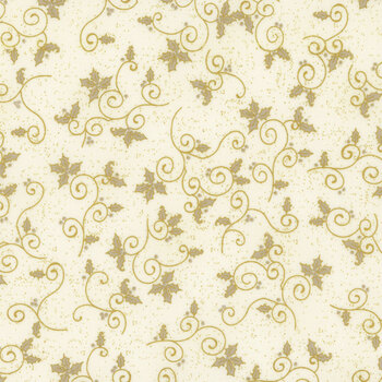 Stof Christmas - We Love Christmas 4591-129 Cream/Gold Holly by Stof Fabrics
