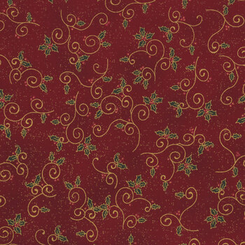 Stof Christmas - We Love Christmas 4591-405 Red/Gold Holly by Stof Fabrics