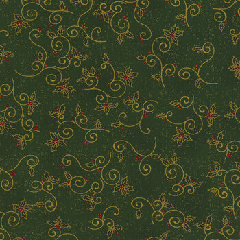 Stof Christmas - We Love Christmas 4591-805 Green/Gold Holly by Stof Fabrics