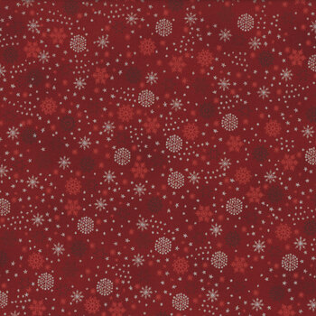 Stof Christmas - We Love Christmas 4591-417 Red/Silver Snowflake Sprinkle by Stof Fabrics
