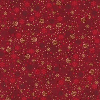 Stof Christmas - We Love Christmas 4591-404 Red/Gold Snowflake Sprinkle by Stof Fabrics