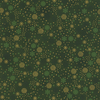 Stof Christmas - We Love Christmas 4591-804 Green/Gold Snowflake Sprinkle by Stof Fabrics