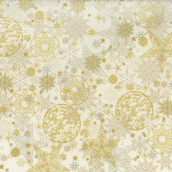 Stof Christmas - We Love Christmas 4591-125 Cream/Gold Snow Crystal by Stof Fabrics