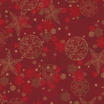 Stof Christmas - We Love Christmas 4591-400 Red/Gold Snow Crystal by Stof Fabrics