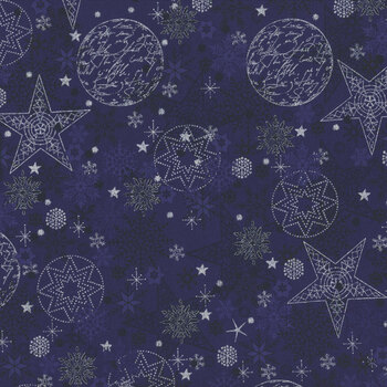 Stof Christmas - We Love Christmas 4591-600 Blue/Silver Snow Crystal by Stof Fabrics
