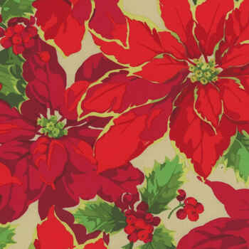 Winterberry PWMN041.NATURAL Poinsettia by Martha Negley for FreeSpirit Fabrics