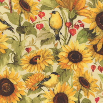 Sunflower Splendor 83327-257 Sunflowers & Birds All Over Cream by Susan Winget for Wilmington Prints