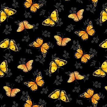 Sunflower Splendor 83329-985 Butterfly Toss Black by Susan Winget for Wilmington Prints